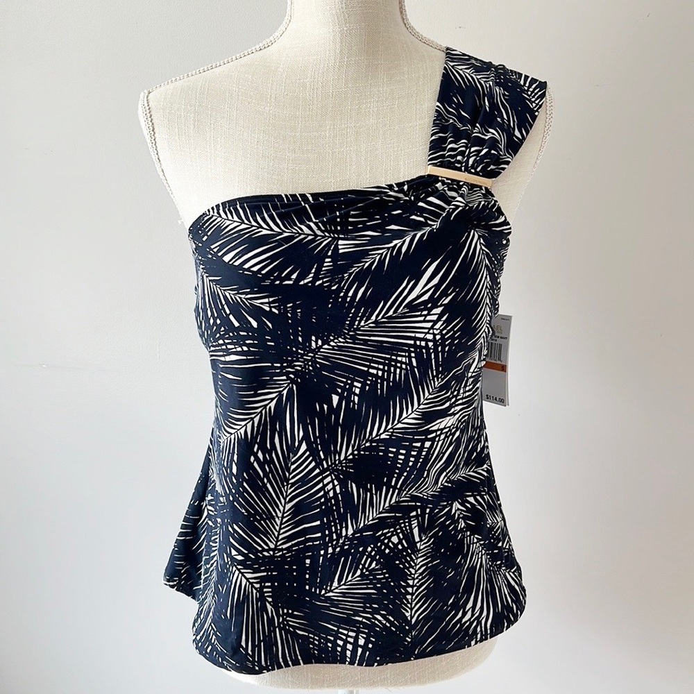 Michael Kors Navy Palm Tankini Top